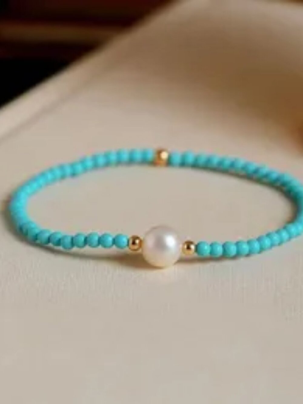 Blue Turquoise Round 4mm Gemstone Beads Natural White  Pearl Elastic Bracelet